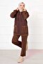 Hooded Quilted Double Set Brown - 3