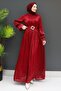 Square Stone Belted Dress Burgundy