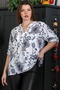 Italian White-Black Prevailing Collar Button 3/4 Sleeve Floral Pocket Casual Long Back Woven Blouse