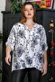 Italian White-Black Prevailing Collar Button 3/4 Sleeve Floral Pocket Casual Long Back Woven Blouse - 5