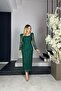 G0882 Square Collar Glitter Midi Length Evening Dress Emerald