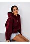 Burgundy Unisex High Printed Hooded Kangaroo Pocket Oversize Hoodie - 6