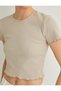Crop T-Shirt Short Sleeve Ribbed Crew Neck Cotton - 5