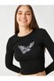 Long Sleeve T-Shirt Crop Crew Neck Printed - 2