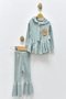 Motif Pattern Pocketed Hooded Woven Cardigan and Spanish Leg Set - 2