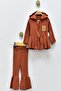 Motif Pattern Pocketed Hooded Woven Cardigan and Spanish Leg Set - 2
