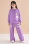 Lilac Lace Pocket Detailed Crew Neck Girls' Tracksuit Set 20146 - 5