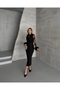 Women's Imported Fabric Chest and Sleeve Chiffon Detail Sleeves Ostrich Belted Lined Necklace Special Design Dress - 4