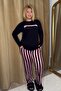 Women's Plus Size Letter Printed Long Sleeve Button Detailed Black Pink Striped Pajamas Set