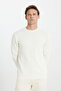 Men's Ecru 100% Cotton Keep Warm Standard Fit Regular Cut Crew Neck Rice Knit Knitwear Sweater - 3