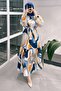 Ms131 Patterned Belted Blue Dress - 4