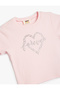 Stone Detailed Heart Printed Crew Neck Cotton Short Sleeve T-Shirt - 3