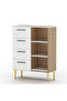 Wooden Chest Drawer with 4 Drawers and 3 Open Shelf Cabinet-White and Brown Kansas Oak