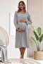 Maternity Long Sleeve Guipure Detailed Maternity Nightgown 75% Viscose 25% Lycra with Flip-Up Buttons