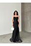 Black Sequin Sequin Embroidered Strapless Evening Dress - 3