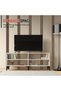 Modern TV Stand with 4 Open Shelves, Monitor and TV Stand for Home and Office- Light Grey - 5