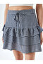 Flounced Layered Lace-Up Plaid Mini Skirt - 5