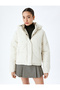 Hooded Faux Fur Lined Puffer Jacket with Zipper - 3