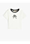 Ribbon Embroidery Detail Crew Neck Short Sleeve Cotton T-Shirt