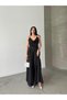 Black Chain Strap Chest Draped Evening Dress - 5