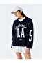 College Printed V-Neck Long Sleeve Oversize Sweatshirt - 2