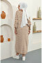 Striped knitwear dress with collar zipper 11027-03 mink - 4