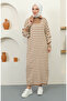 Striped knitwear dress with collar zipper 11027-03 mink
