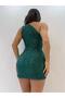 Emerald Green Sequined One Shoulder Mini Dress - 3