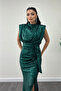 Sequin Sequin Fabric Drawstring Detail Evening Dress - Zimrute Green - 2