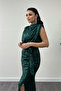 Sequin Sequin Fabric Drawstring Detail Evening Dress - Zimrute Green - 3