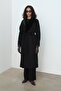 Fur Shawl Collar Belted 100% Wool Coat Black - 6