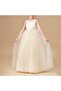 Girl's Ecru Color Lapel Pearls Graduation Birthday Long Dress - 3