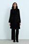 Angora Comfortable Fit Coat with Embroidered Sleeves Black - 2