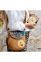 Owl Figured Design Cross Braided Shoulder Bag Mustard and Wallet Mustard Combination