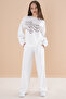 Ecru Printed Girl's Elastic Waist Tracksuit Set 19897