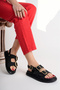 Women's Black Matte Adjustable Double Buckle Double Layer Sole Comfort Sandals - 3