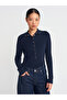 10686 Stand Collar Snap Fastener Sweater-Navy Blue