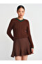 80121 Elastic Waist Thick Pleated Knitwear Skirt - Brown - 3