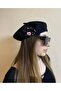 Valentine's Day Gift Handmade Pink Purple Floral Embroidered Black Painter Beret - Design Gift