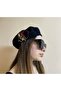 Valentine's Day Gift Handmade Red Yellow Heart Flower Embroidered Black Painter Beret - Design - 6