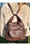 Brown Soft Leather Women's Arm Shoulder Crossbody and Backpack - 4