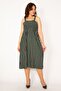 Women's Large Size Khaki Chest Part Gipe Elastic Strap Dress 65n33481 - 4