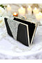 Black Satin Silver Stone Evening Dress Bag Evening Bag - 3