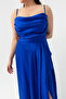 Women's Saxe Flounce Slit Plus Size Satin Evening Dress Graduation Dress - 4