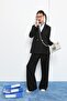 Black Striped Sword Collar Blazer Jacket