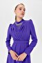 Stone Accessory Collar Detailed Dress Purple - 5