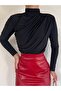 Half-Neck Gathered Sandy Blouse - Black