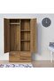 Wooden Wardrobe With 2 Doors, 2 Drawers, Hanging Rod And 2 Compartments - Cognac Brown Sherman Oak - 2