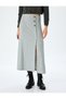 A-Line Midi Skirt with Button Detail and Slit - 3