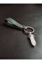 Natural Quartz Stone Khaki Green Khaki Leather Keychain